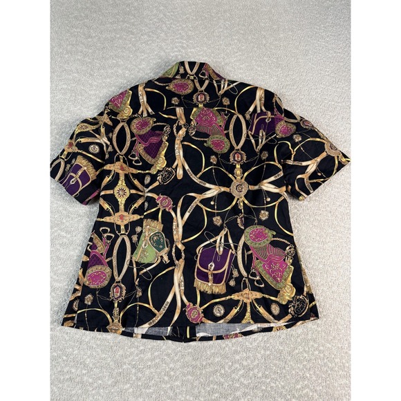 St John Sport Shirt Womens Medium Multicolor Equestrian Horse Button Front - Picture 5 of 6